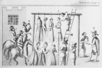 Ženy, oběšené za čarodějnictví, Newcastle 1655. Ilustrace z „Anglické stížnosti, objevené v souvislosti s obchodem s uhlím“ (1655, dotisk 1796)