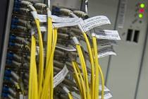 Optické kabely v sálu pro ústřední prvky LTE sítě - ilustrační foto.