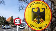 Němečtí policisté kontrolují 20. února 2021 automobil na česko-německém hraničním přechodu Petrovice/Bahratal v Krušných horách na Ústecku