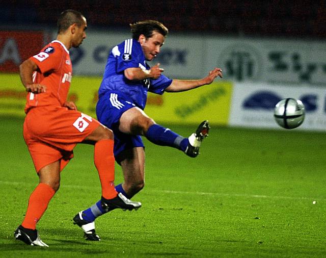David Kobylík v dresu Olomouce. Sigma tehdy v prvním kole poháru UEFA vyzvala španělskou Zaragozu.