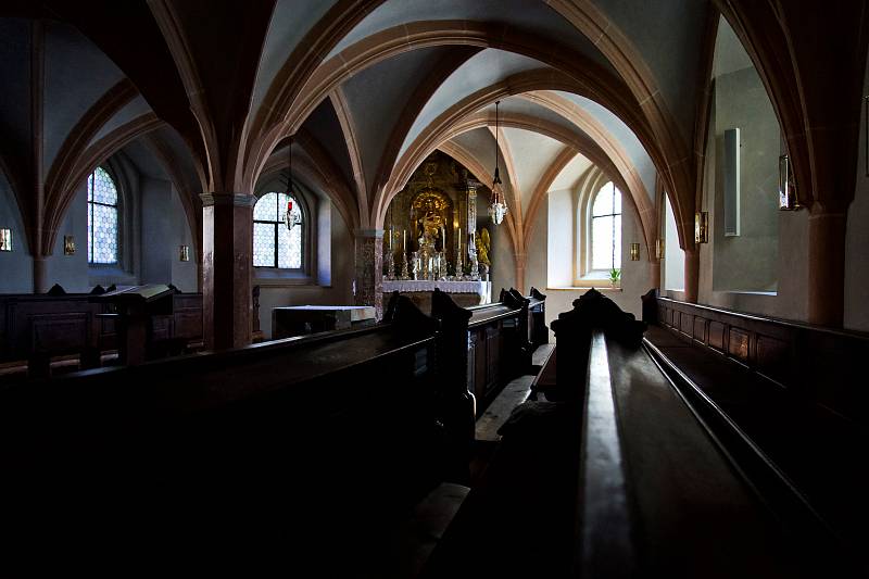 Interiér kláštera Göttweig. V areálu žije na čtyřicet mnichů.