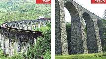 Glenfinnan Viaduct (Skotsko) x železniční viadukt v Kryštofově údolí.