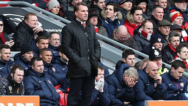 Liverpoolský trenér Brendan Rodgers mohl být spokojený: jeho tým smetl Arsenal 5:1.