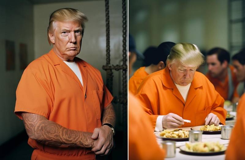 Exprezident Donald Trump v oranžovém mundůru za mřížemi sledované věznice