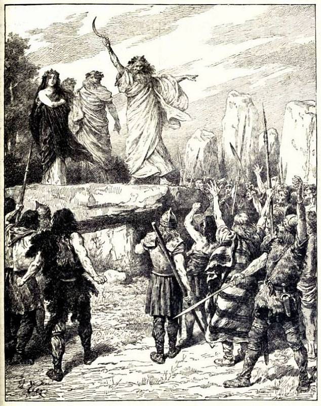Druidové podněcují Brity k odporu proti vylodění Římanů, z prvního svazku Ilustrované historie Anglie Johna Cassella