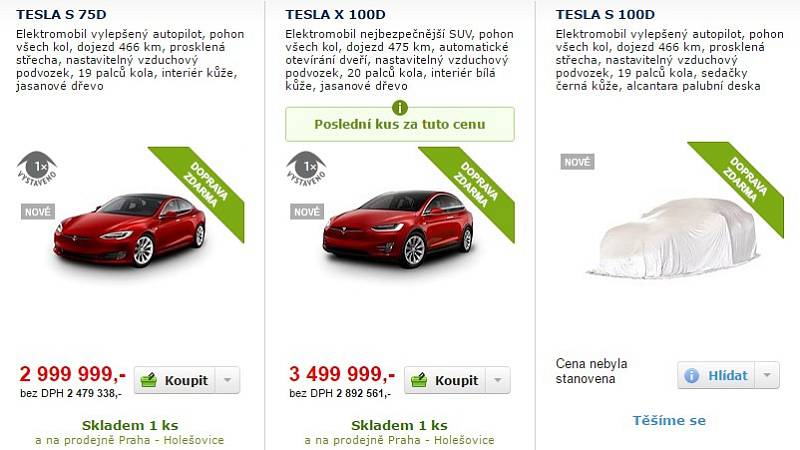 Prodej elektromobilů Tesla na e-shopu Alza.cz.