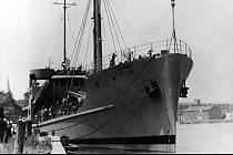 Historická fotografie amerického špionážního plavidla USS Pueblo.