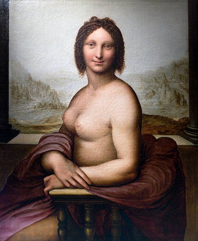 Barevná nahá Mona Lisa, vytvořená podle původního náčrtu