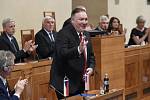 Americký ministr zahraničí Mike Pompeo vystoupil 12. srpna 2020 v Senátu Parlamentu ČR v Praze