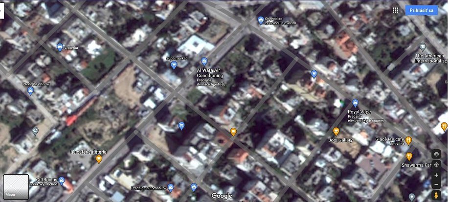 Na satelitních snímcích na Google Maps lze město Gaza vidět jen rozmazaně a v nízkém rozostření. Snímky jsou navíc již několik let staré. Vadí to zejména výzkumníkům pracujícím s otevřenými zdroji.