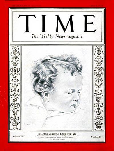 Dobová titulní strana magazínu Time, která se věnuje případu uneseného Charlieho Lindbergha.