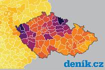 Situace v českých regionech je výrazně horší, než v těch německých. Dokazuje to aktuální srovnávací mapa.
