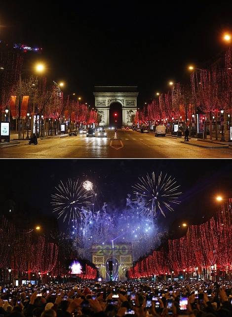 Také na pařížském bulváru Champs-Élysées bývá o silvestrovské noci doslova hlava na hlavě. Letos zůstala slavná ulice prázdná.