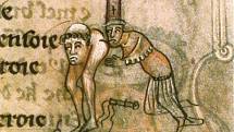 Ilustrace ze středověkého rukopisu, zobrazující templáře při vykonávání sodomie. Šlo jedno z obvinění, které proti řádu vznesl Filip IV. Sličný.