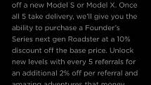 Referral Program aplikace Tesla.