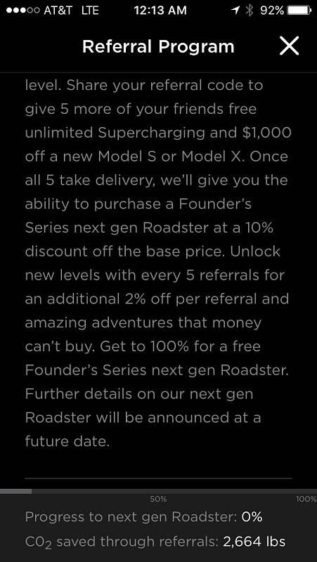 Referral Program aplikace Tesla.