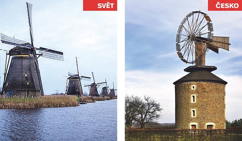 Kinderdijk (Nizozemsko) x Větrný mlýn Ruprechtov.