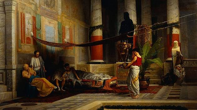 Malba z 19. století zobrazuje, jak císaři Neronovi jeho blízcí ukazují hlavu jeho zavražděné první manželky