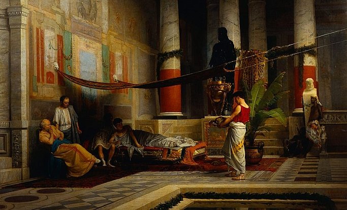 Malba z 19. století zobrazuje, jak císaři Neronovi jeho blízcí ukazují hlavu jeho zavražděné první manželky