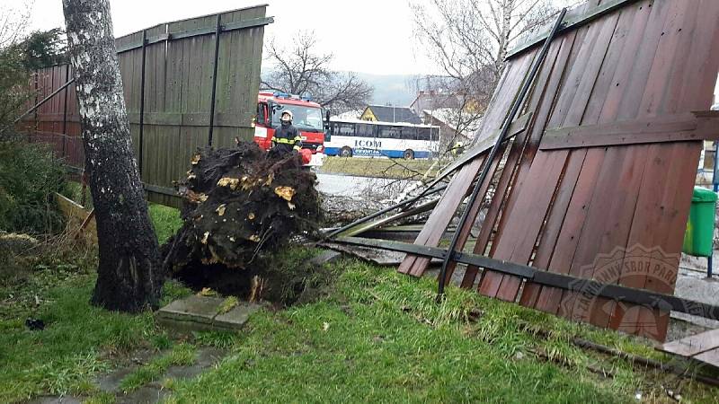 Silný vítr vyvrátil strom v Moravské Třebové
