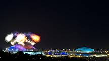 Ohňostroj, který odstartoval zahajovací ceremoniál olympijských her v Soči.