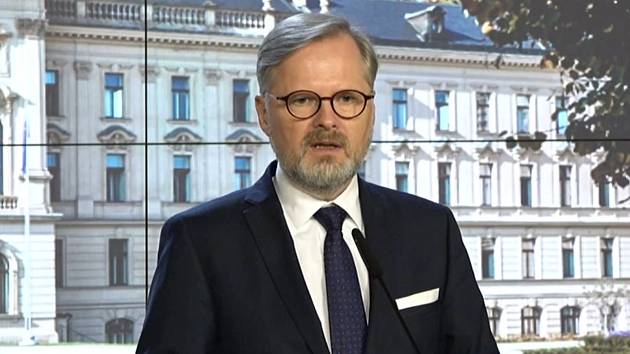 Premiér Petr Fiala na tiskové konferenci v Praze po jednání vlády, 21. prosince 2022