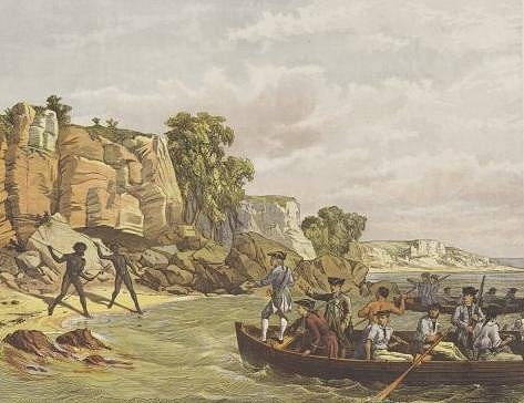 Přistání Jamese Cooka a členů jeho posádky v Botanickém zálivu na východě Austrálie. Cook a jeho muži byli prvními Evropany, kteří do těchto míst vkročili.