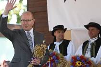 Premiér Bohuslav Sobotka zahájil dožínky 27. srpna na mezinárodním agrosalonu Země živitelka v Českých Budějovicích.