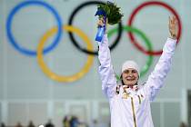 Velká radost. Rychlobruslařka Martina Sáblíková na úvod olympijských her v Soči vybojovala stříbro na 3000 metrů.