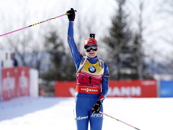 Gabriela Soukalová a její radost z vítězství