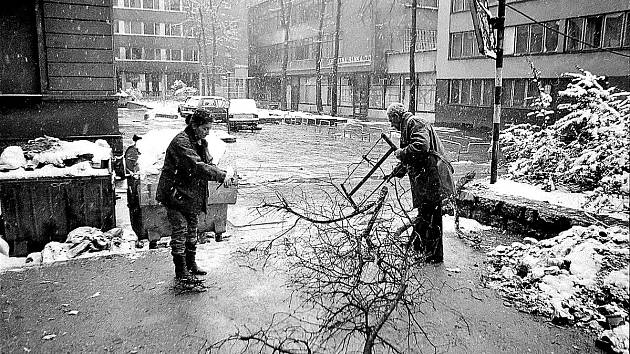 Sarajevo. Obležení obyvatelé sbírají palivové dříví v kruté zimě roku 1992