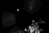 Evropská vesmírná sonda Philae na povrchu komety 67P/Čurjumov-Gerasimenko.