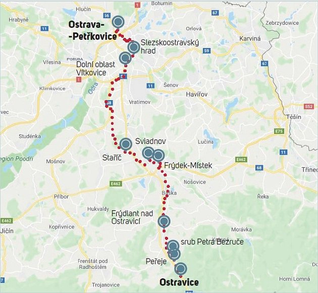 Cyklovýlet  - Po stopách horníků, mapa trasy