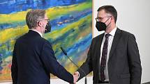 Zleva premiér Petr Fiala a nový ministr zemědělství Zdeněk Nekula (KDU-ČSL) vystoupili 3. ledna 2022 v Praze na tiskové konferenci