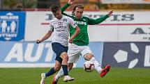 Zápas 11. kola první fotbalové ligy mezi týmy FK Jablonec a FC Slovácko se odehrál 7. října na stadionu Střelnice v Jablonci nad Nisou. Na snímku vpravo je Matěj Hanousek.