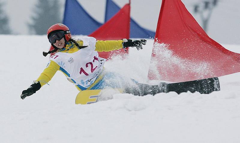 Obří slalom na snowboardu na evropské olympiádě mládeže EYOWF 2011 v Rejdicích. 