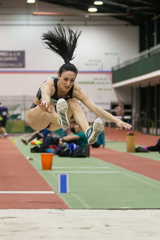 Atletický mítink Jablonecká hala 2018 proběhl 20. ledna v Jablonci nad Nisou. Na snímku je Haido Alexouli při disciplině dálka ženy.