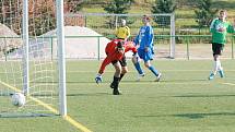 Dorostenci Baumitu Jablonec rozprášili Baník Most (v modrém) rekordním výsledkem 18:1.