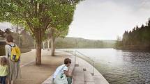 Vizualizace zachycující budoucí podobu okolí kolem liberecké přehrady.