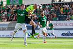 Zápas 4. kola první fotbalové ligy mezi týmy FK Jablonec a MFK Karviná se odehrál 11. srpna na stadionu Střelnice v Jablonci nad Nisou. Na snímku zleva Vladimir Jovović a Marek Janečka.