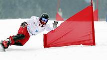 7 KOLEGOV Valery (RUS) – bronzový závodník čtvrtečního slalomu. Obří slalom na snowboardu na evropské olympiádě mládeže EYOWF 2011 v Rejdicích. 