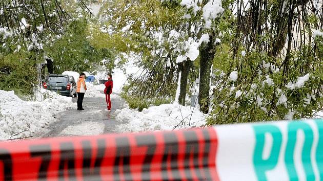 Sobota odpoledne. Následky sněhové kalamity na Jablonecku jen velmi pomalu mizí.  Kvůli nebezpečí padajících větví a stromů je uzavřená Opletalova ulice.