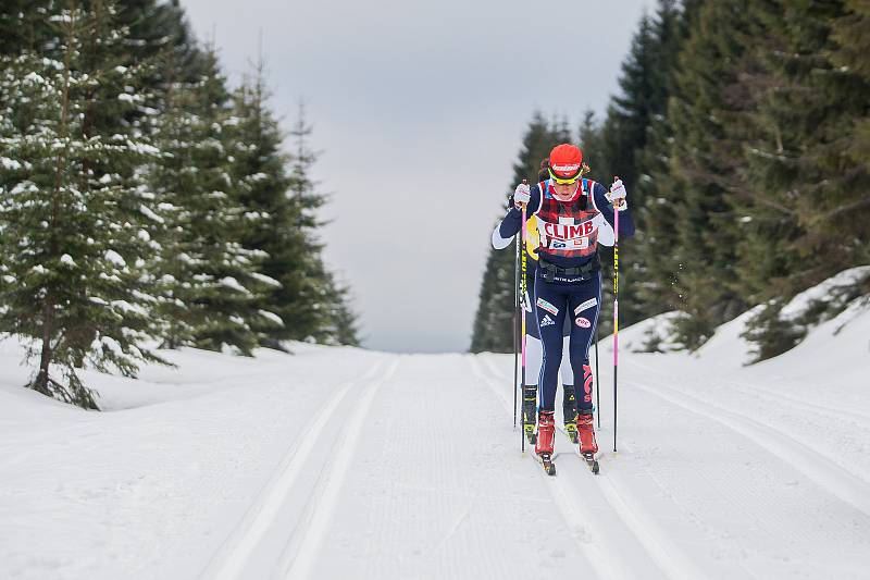 Jizerská 50, závod v klasickém lyžování na 50 kilometrů zařazený do seriálu dálkových běhů Ski Classics, proběhl 18. února 2018 již po jedenapadesáté. Na snímku je Kateřina Smutná.