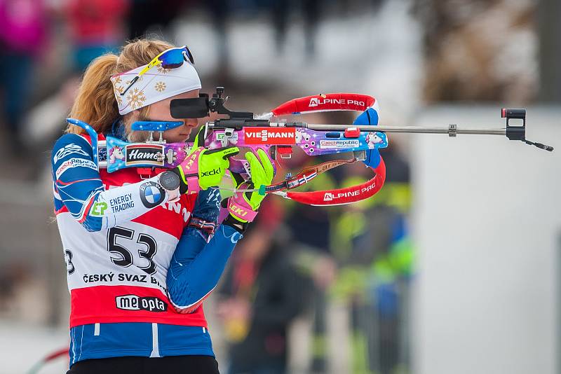 Exhibiční Mistrovství České republiky v biatlonovém supersprintu proběhlo 23. března ve sportovním areálu Břízky v Jablonci nad Nisou. Na snímku je biatlonistka Markéta Davidová.