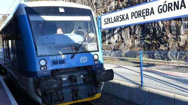 Vlak Českých drah Stadler ve Sklarske Porebě