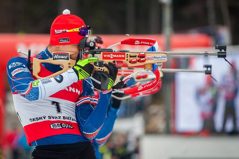 Exhibiční Mistrovství České republiky v biatlonovém supersprintu proběhlo 23. března ve sportovním areálu Břízky v Jablonci nad Nisou. Na snímku je biatlonista Michal Klrčmář.