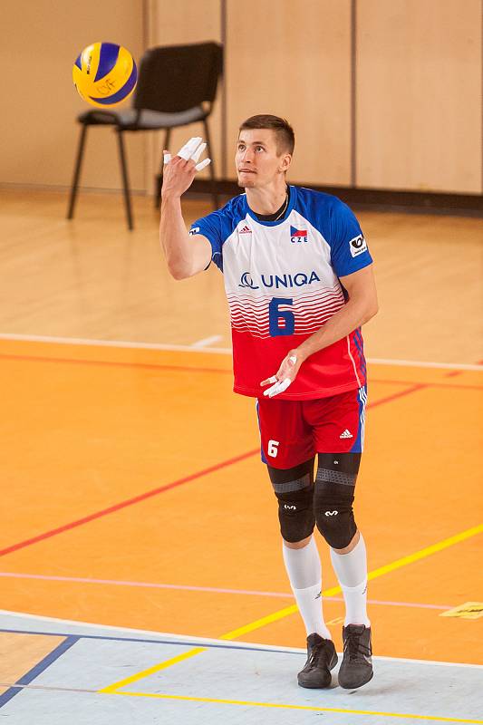 Přátelské utkání ve volejbale mezi reprezentačním výběrem České republiky a Kanady se odehrál 17. srpna v Jablonci nad Nisou. Na snímku je Michal Finger.