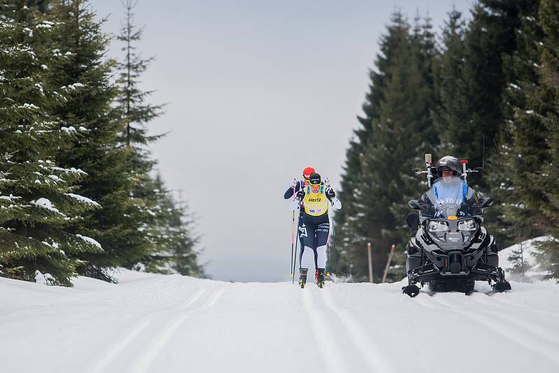 Jizerská 50, závod v klasickém lyžování na 50 kilometrů zařazený do seriálu dálkových běhů Ski Classics, proběhl 18. února 2018 již po jedenapadesáté. Na snímku je vítězka Britta Johanssonová - Norgrenová.