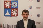 Výjezdní zasedání vlády ČR v Libereckém kraji proběhlo 13. března. Na snímku je premiér v demisi Andrej Babiš (ANO) při tiskové konferenci v Jablonci nad Nisou.
