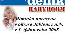 Miminka okresu Jablonec nad Nisou narozená ve třetím týdnu roku 2008